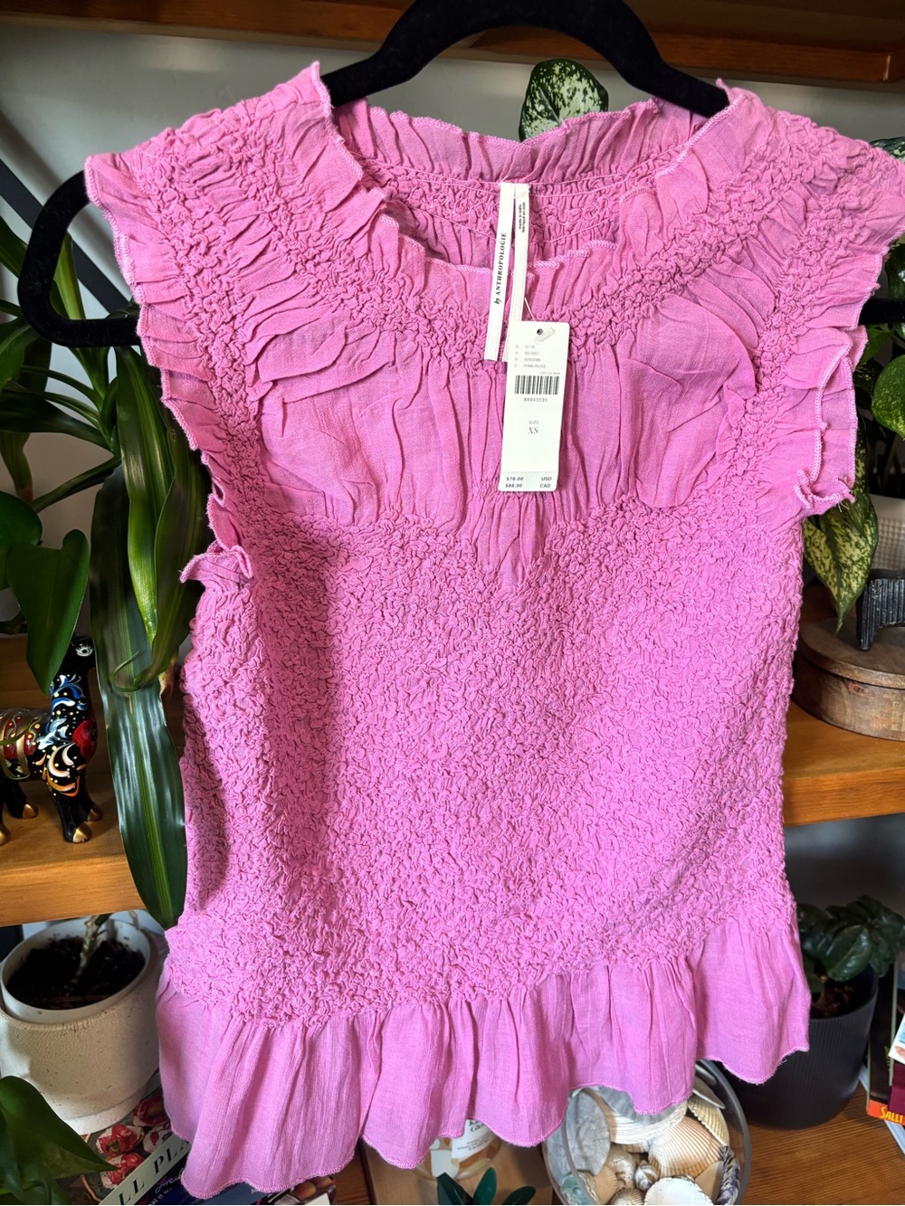 By Anthropologie Pink Textured Smocked Tank NWT | XS - Picture 4 of 6